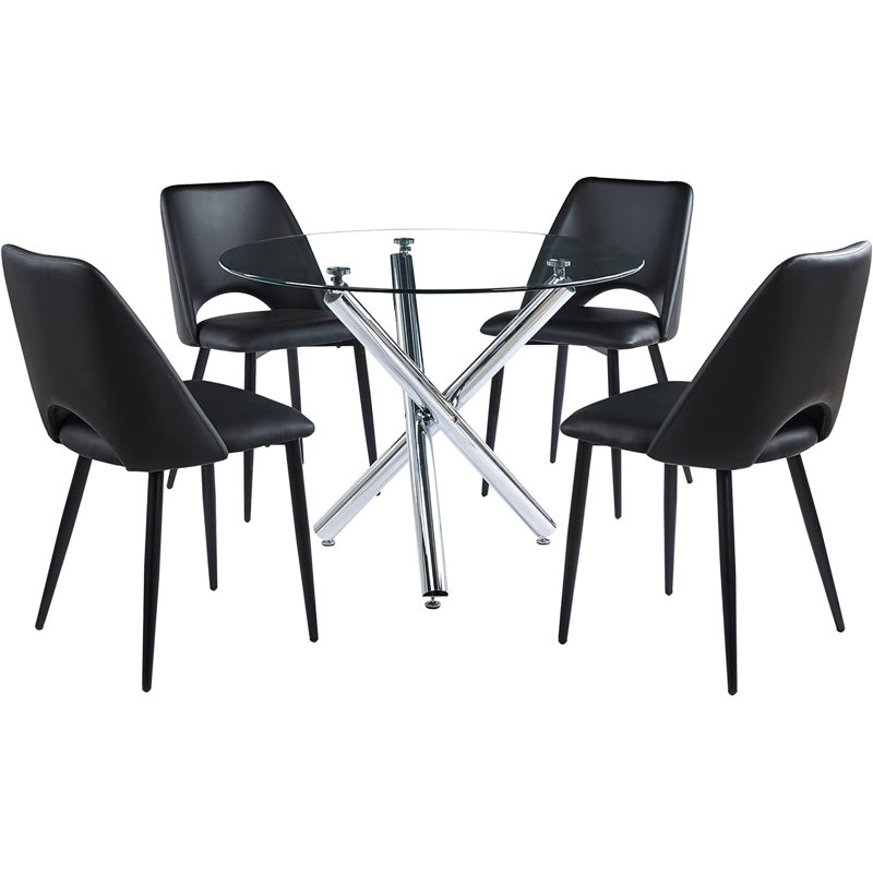 Wrought Studio Round Glass Table w Stainless Steel Legs for Kitchen Living Room Small Spaces Breakfast Nooks Wayfair
